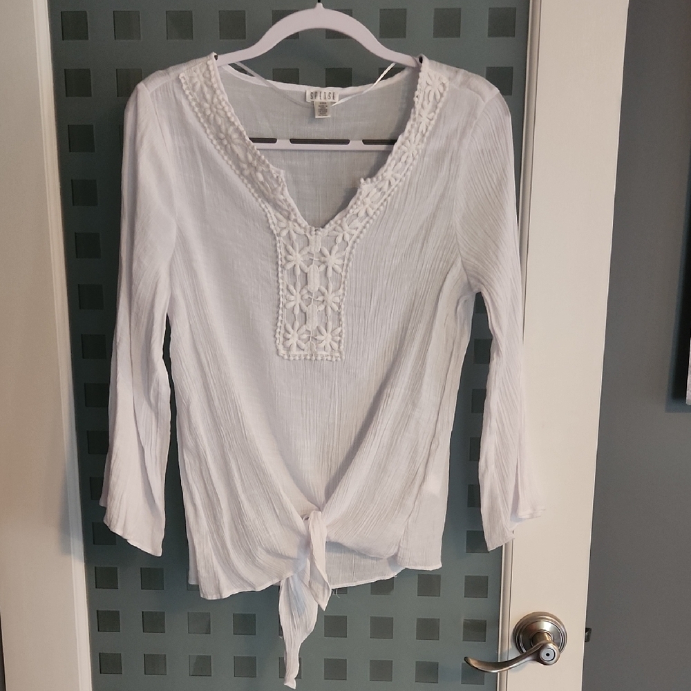 Spense White Tie Front Blouse (NWOT)